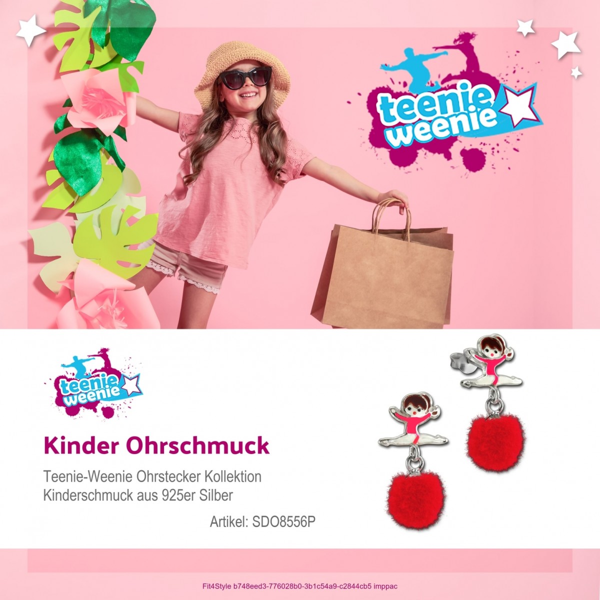 Kinder Ohrring Ballerina Puschel pink Silber 925 SDO8556P Ohrstecker