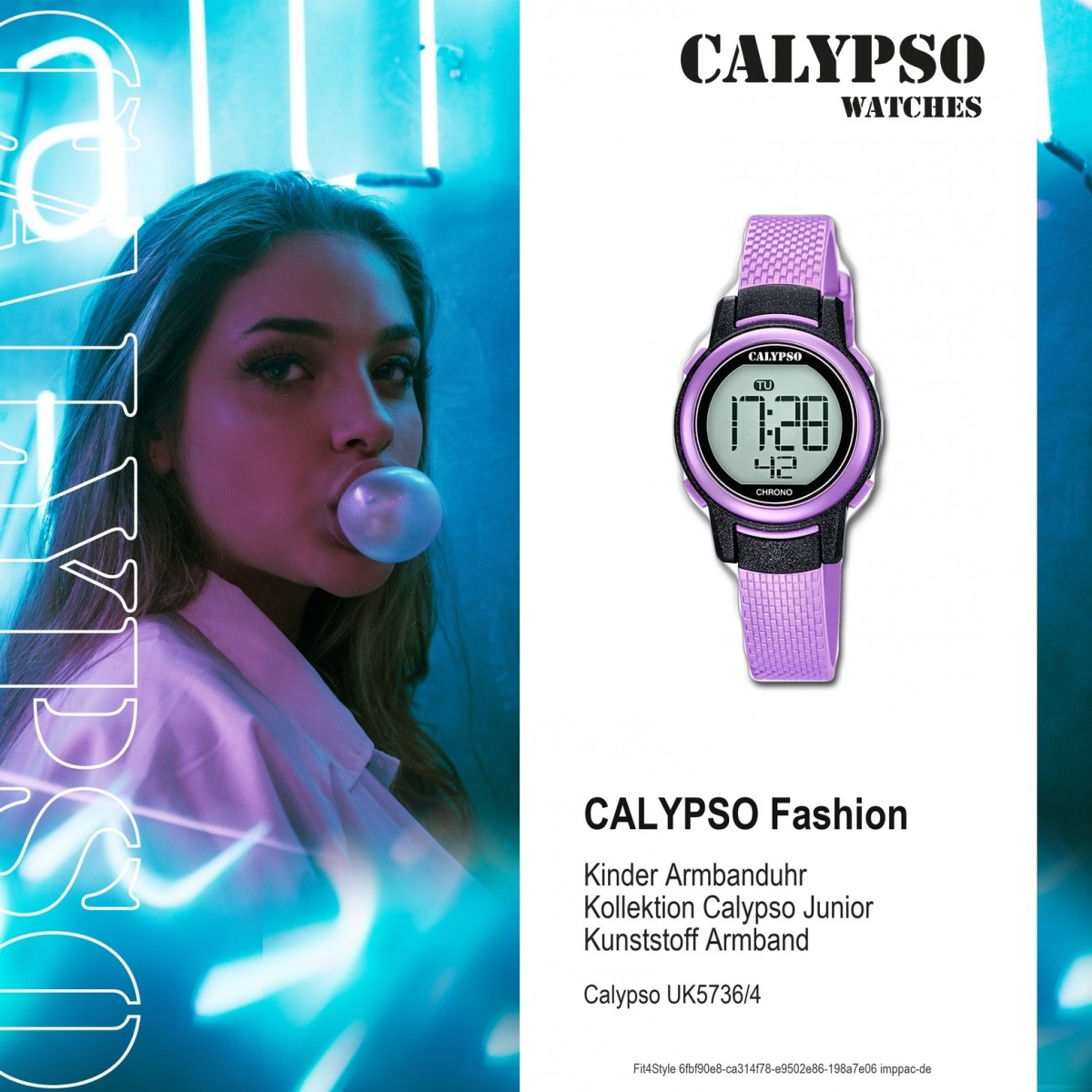 Calypso Kinder Digital lila K5736/4 Armbanduhr UK5736/4 PU Crush Quarz-Uhr