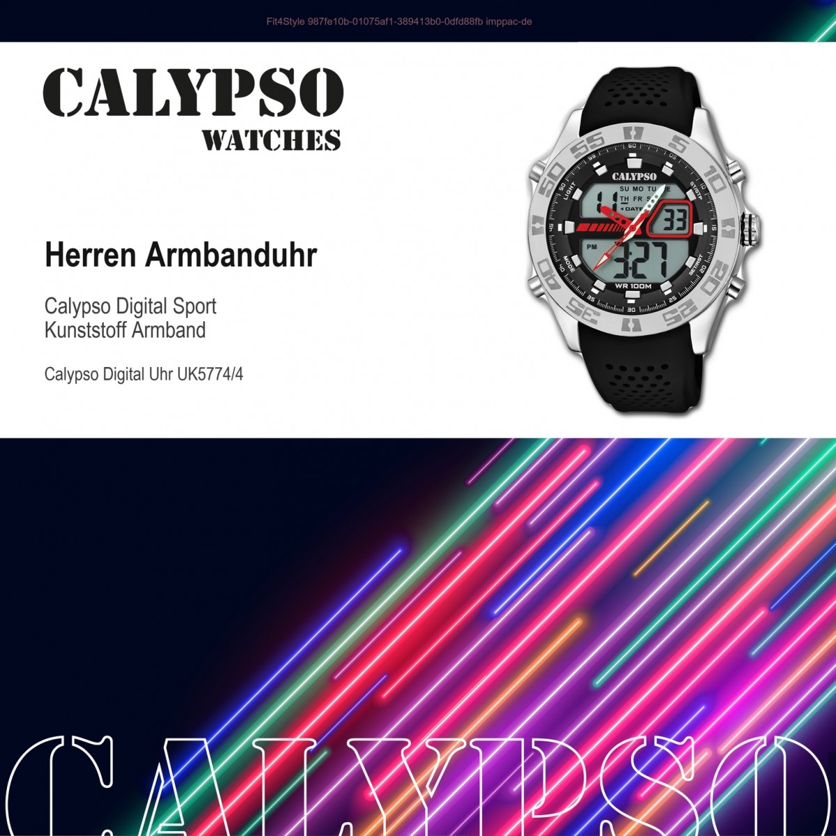 Calypso Herren Armbanduhr schwarz UK5774/4 K5774/4 Street Style PU Quarz-Uhr