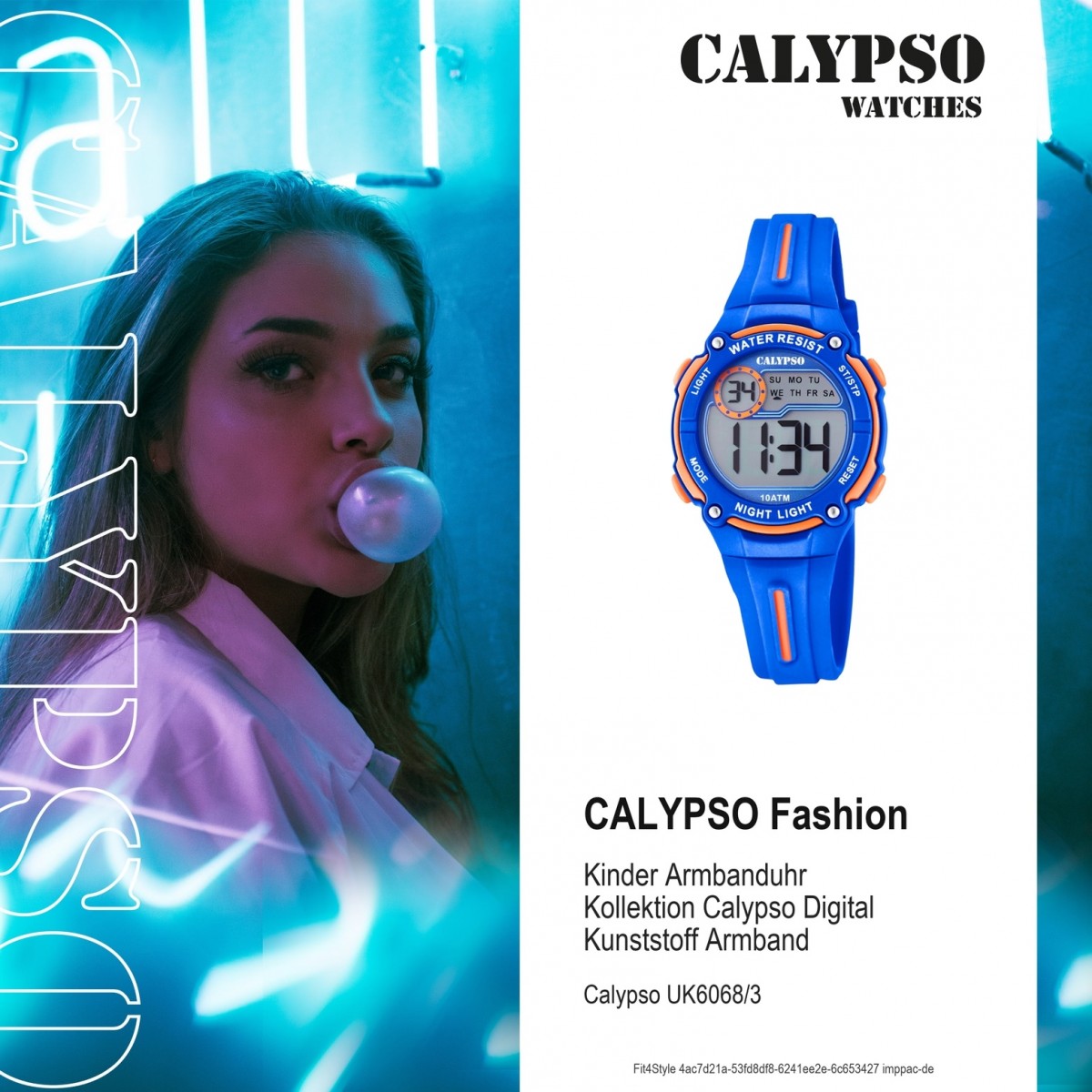 Crush K6068/3 Kinder Quarz-Uhr Armbanduhr Calypso UK6068/3 Digital blau PU