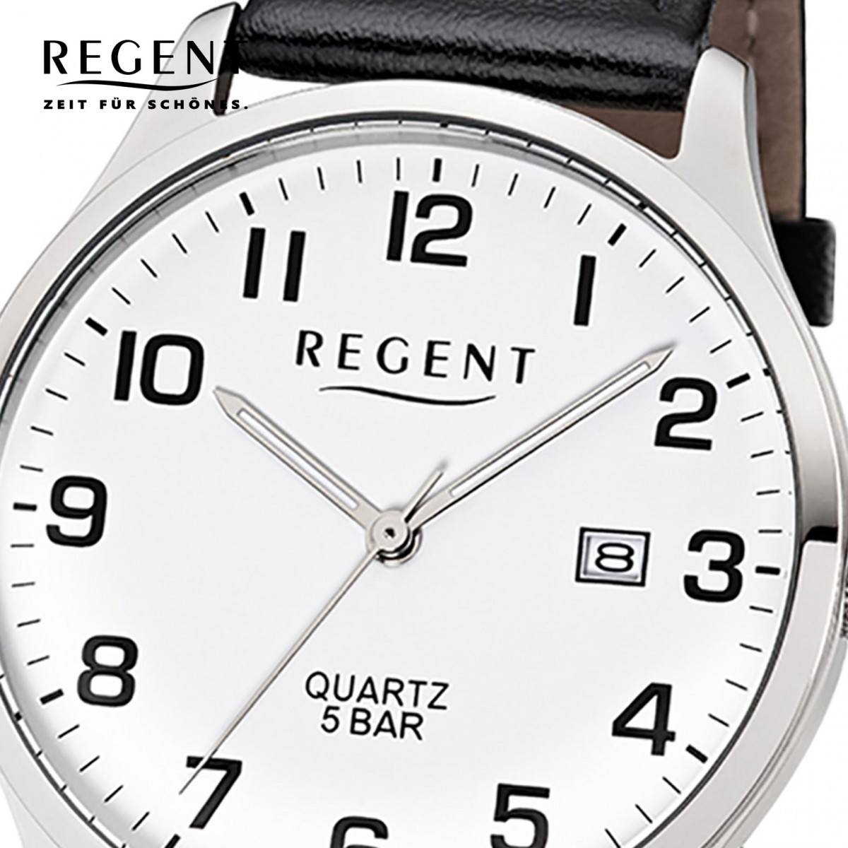 Herren-Armbanduhr Leder-Armband Quarz-Uhr schwarz F-1241 Regent UR1113405