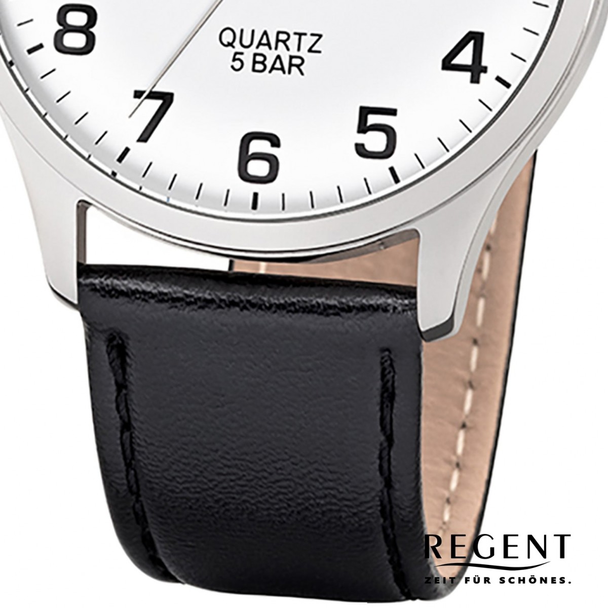 Quarz-Uhr F-1241 Regent UR1113405 Herren-Armbanduhr Leder-Armband schwarz
