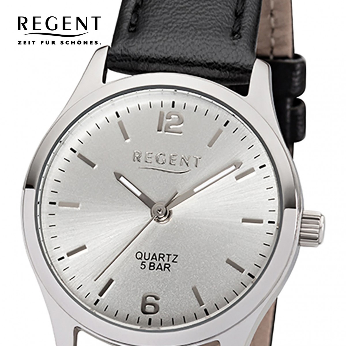 Regent Damen-Armbanduhr 32-2113415 schwarz UR2113415 Leder-Armband Quarz-Uhr