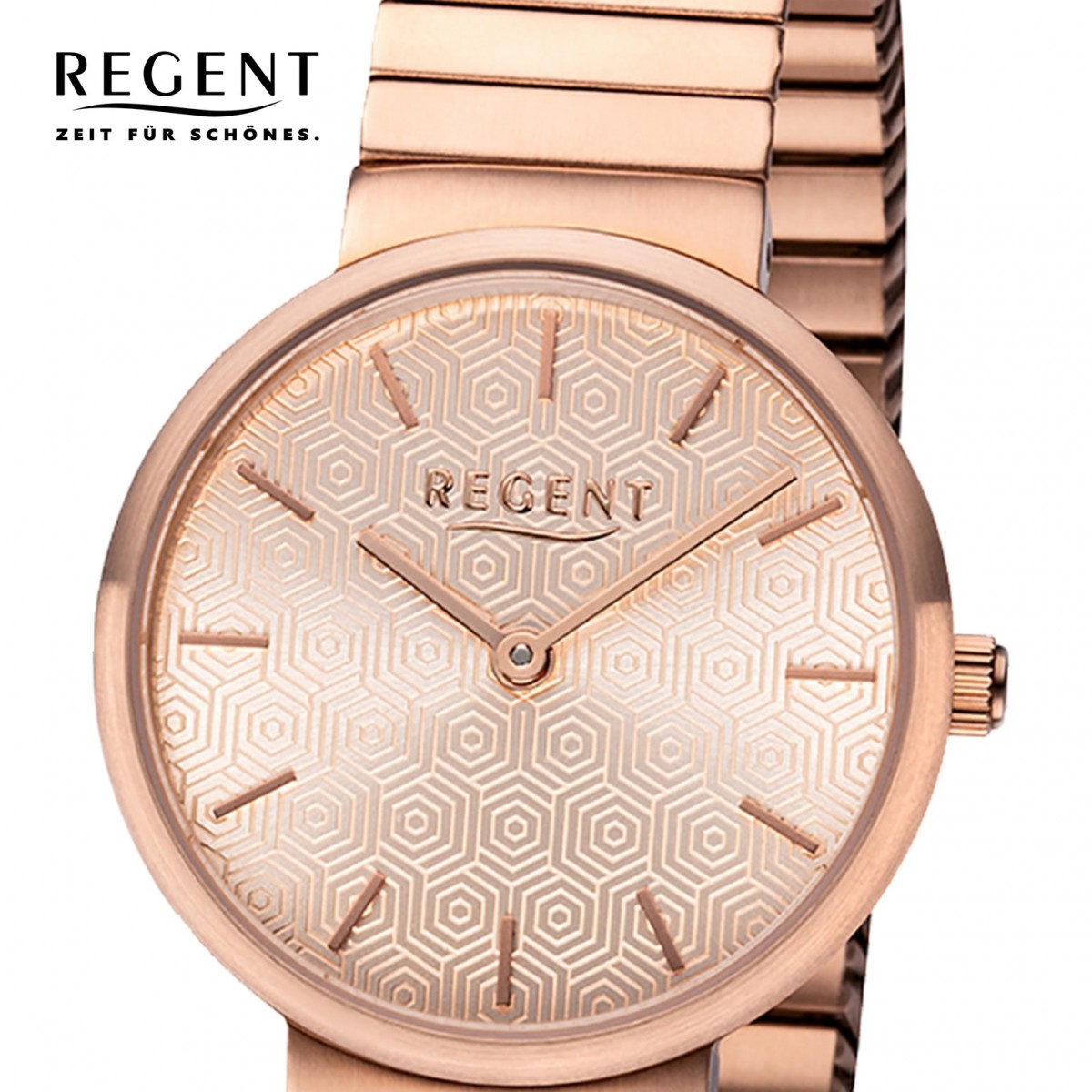 Regent Damen Armbanduhr Analog URBA583 BA-583 Quarz-Uhr rosegold Edelstahl