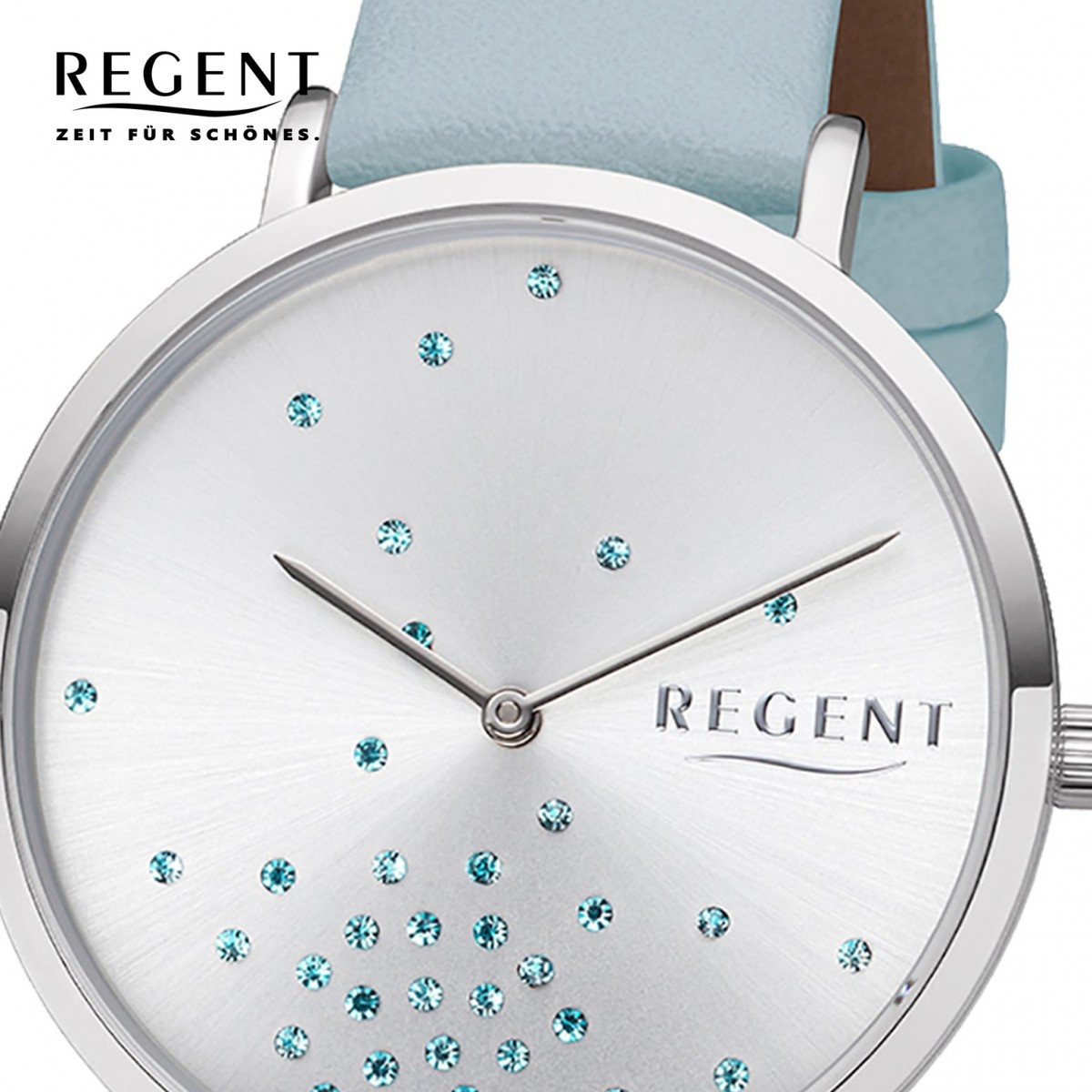 Regent Damen Armbanduhr Analog hellblau BA-599 Leder Quarz-Uhr URBA599