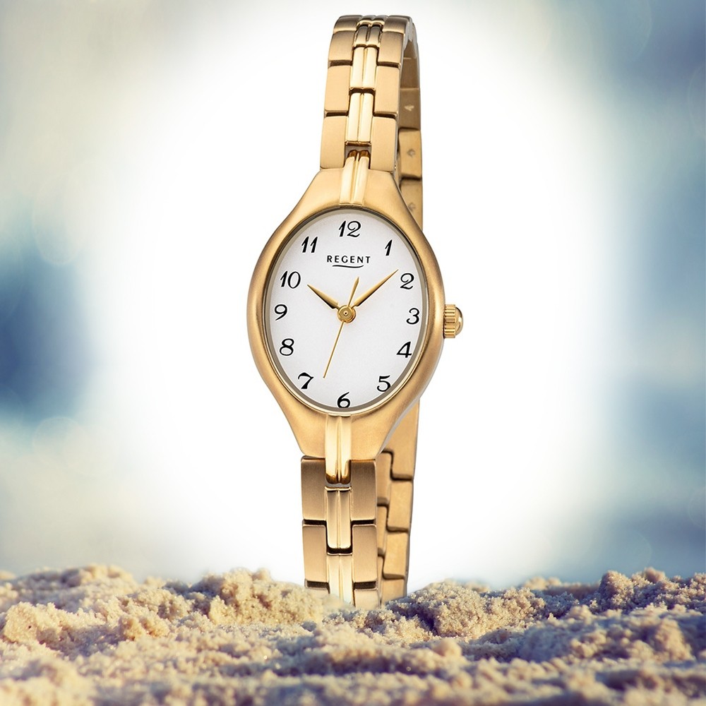 Regent Damen Armbanduhr Analog Titan gold F-1163 URF1163 Quarz-Uhr