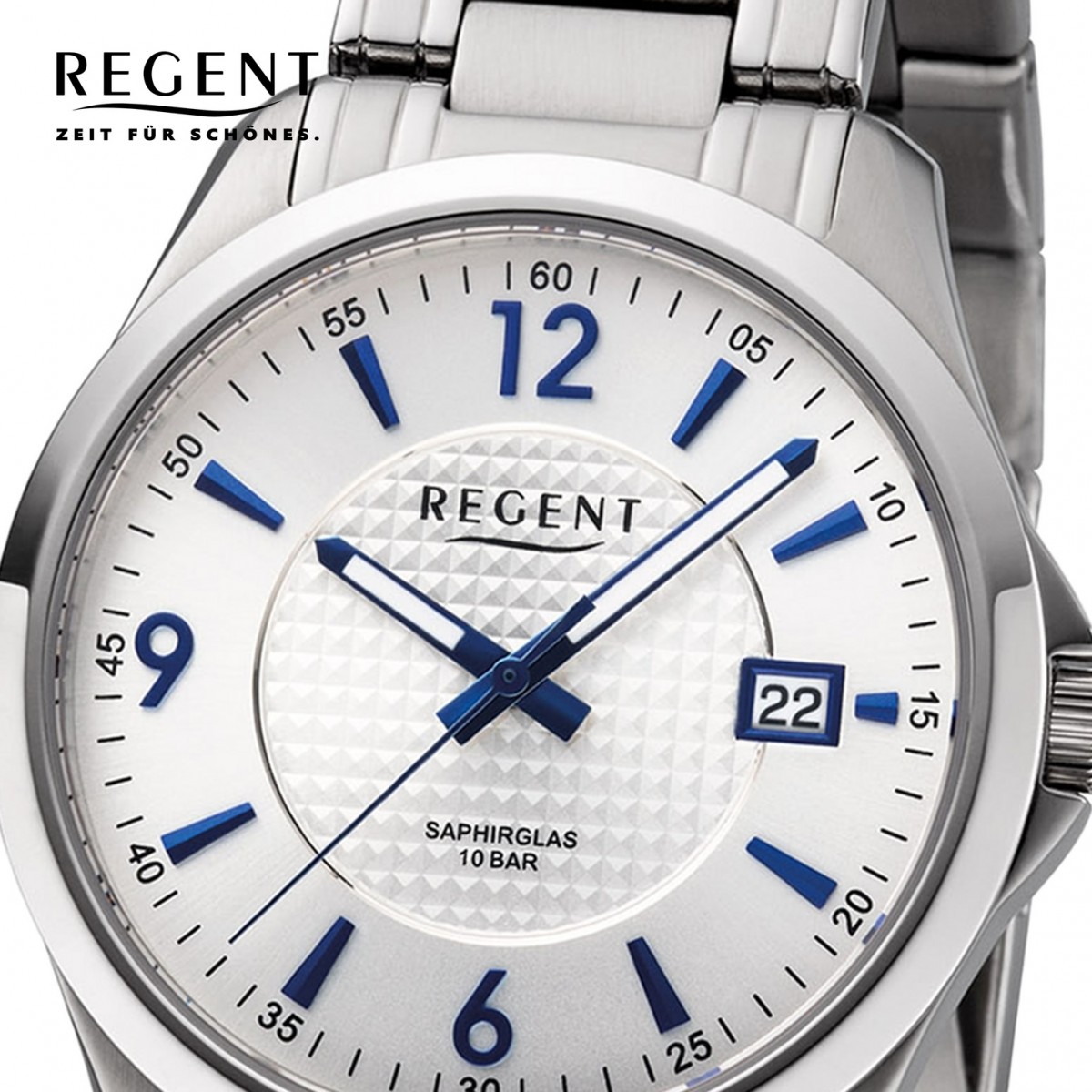 Regent Herren Armbanduhr silber Quarz-Uhr Analog URF1185 F-1185 Metall