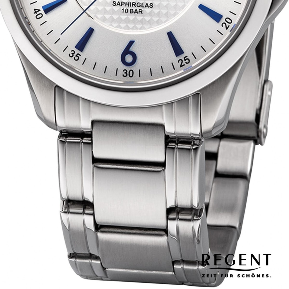 Regent Herren Metall Analog silber F-1185 Quarz-Uhr Armbanduhr URF1185