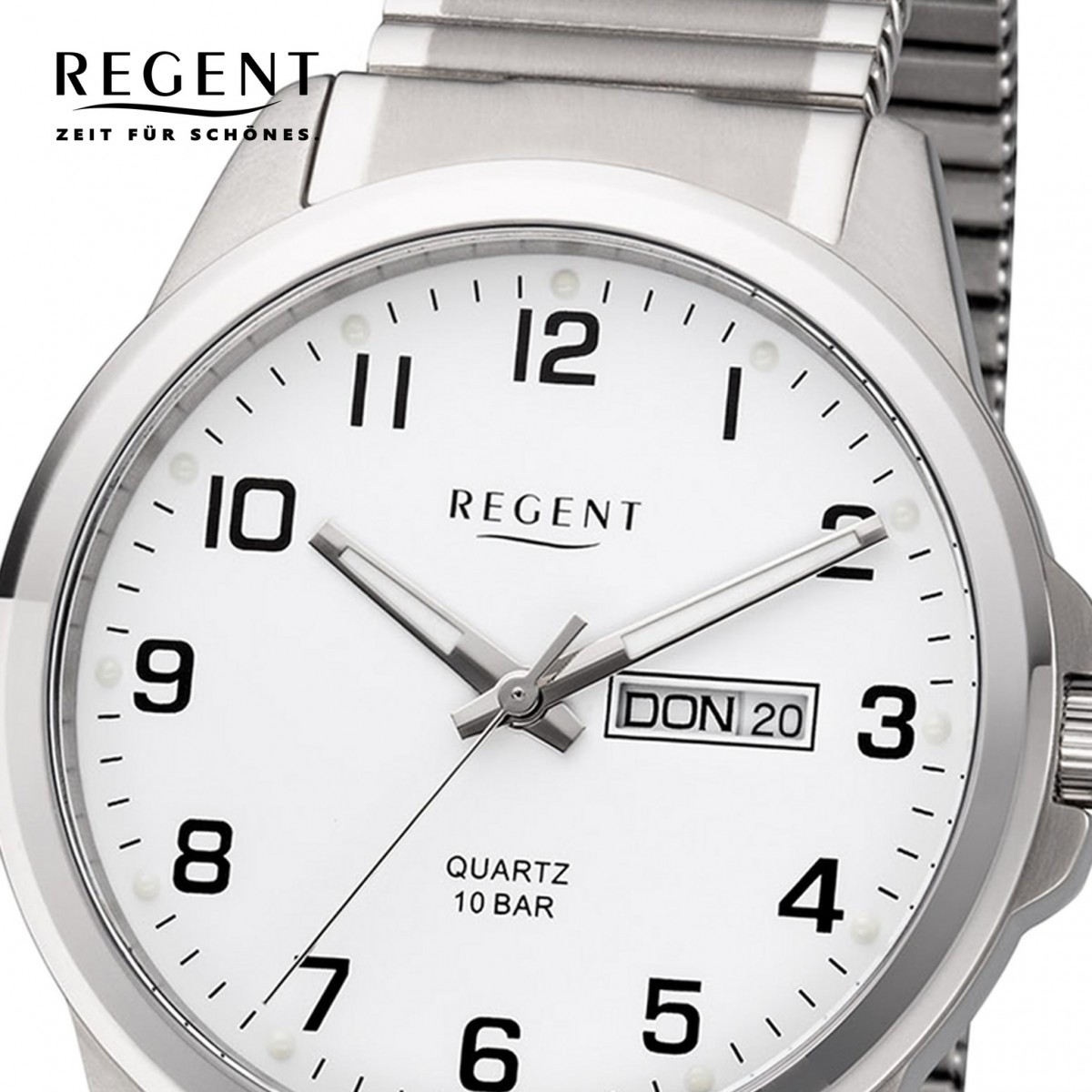 Regent Herren Armbanduhr Analog URF1198 Quarz-Uhr Titan F-1198 silber