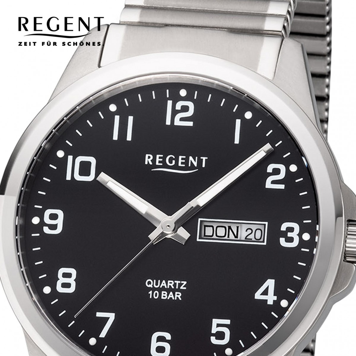 Regent Herren Armbanduhr Analog F-1199 Quarz-Uhr silber Titan URF1199