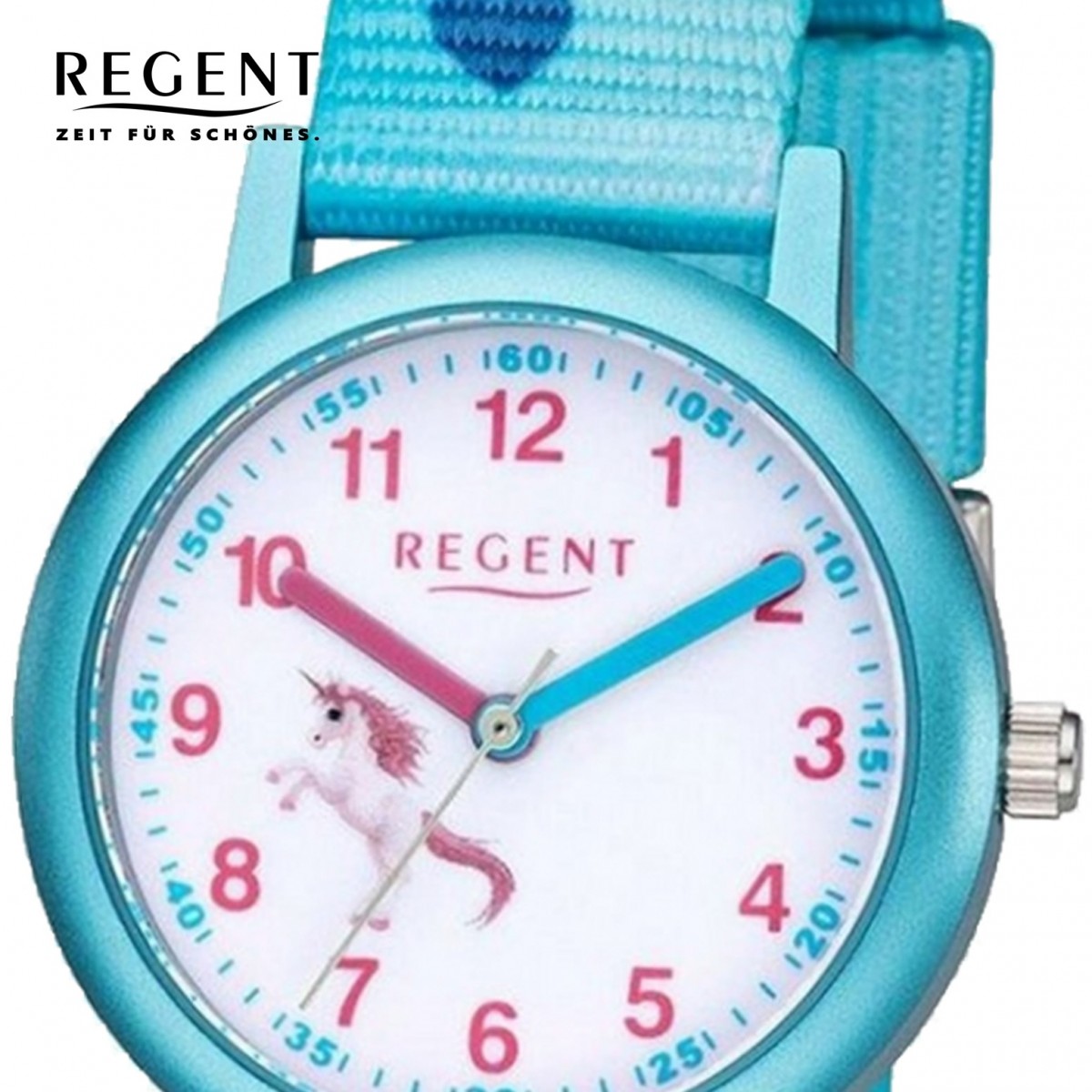 Regent Kinder Armbanduhr F-1208 Quarz-Uhr URF1208 blau Textil Analog