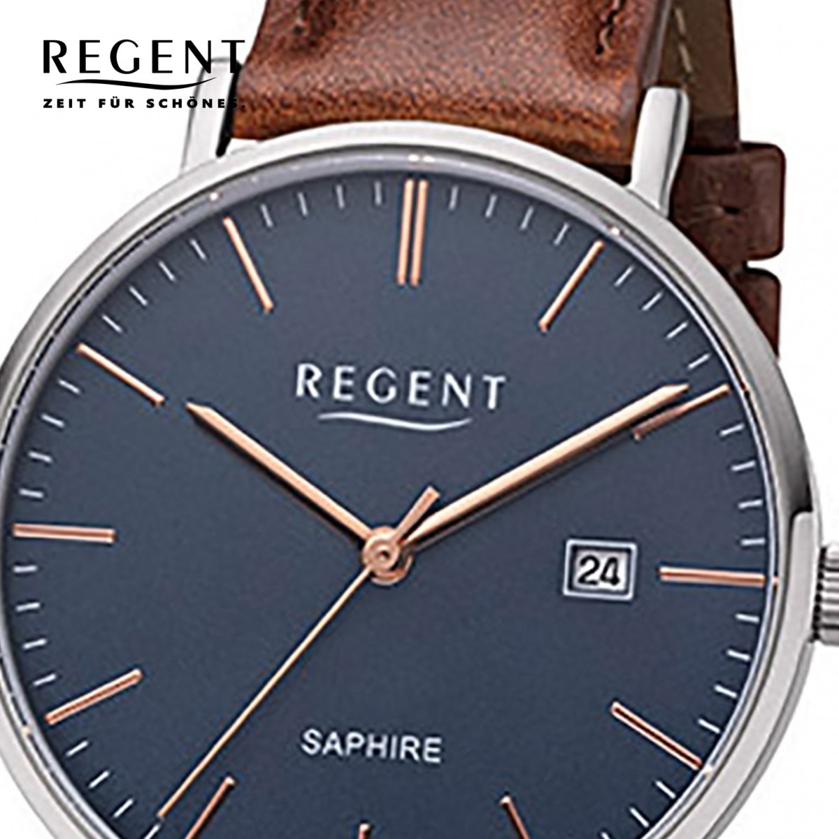 Analog URF1228 Quarz-Uhr Armbanduhr braun Regent F-1228 Herren Leder