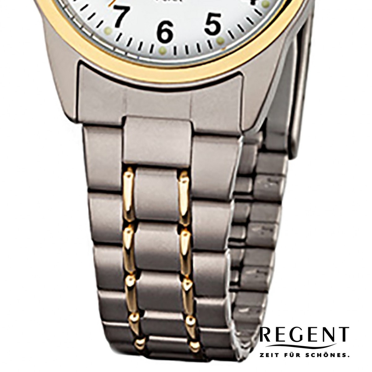 Regent Damen-Armbanduhr - gold URF428 - silber Damenuhren Quarz Uhr Titan