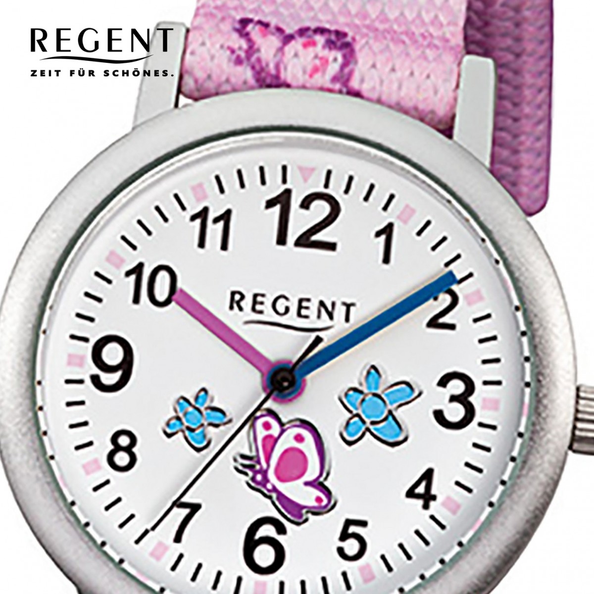 Regent Kinder-Armbanduhr Schmetterling Textil rosa URF491 Quarz - - Uhr Mädchen