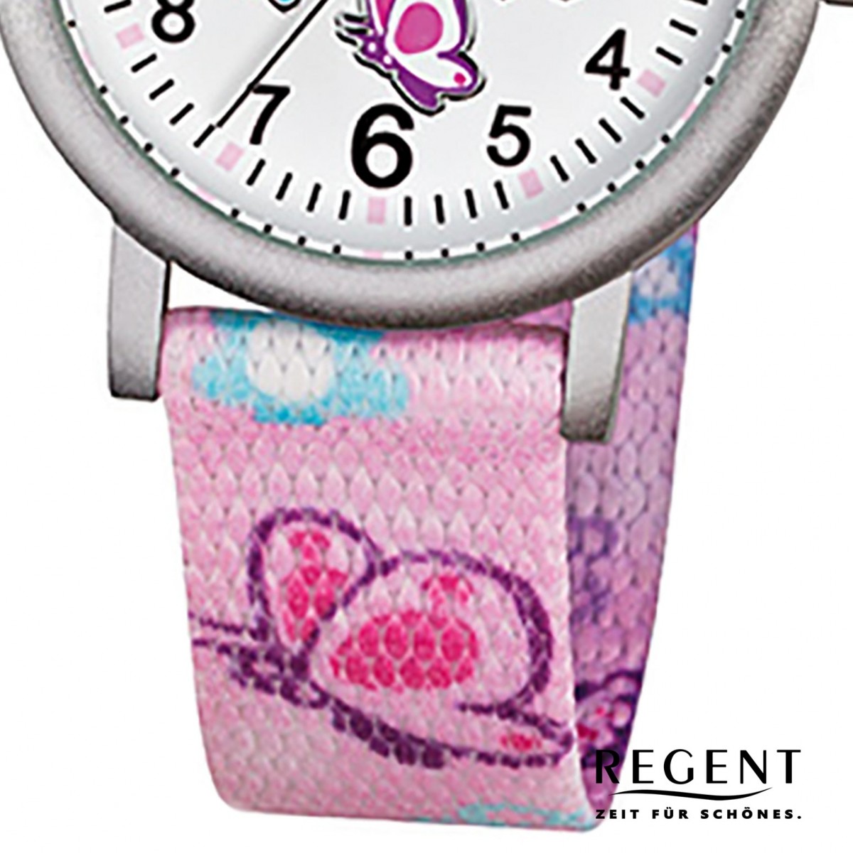 Regent Kinder-Armbanduhr - Schmetterling URF491 - Mädchen Textil rosa Uhr Quarz