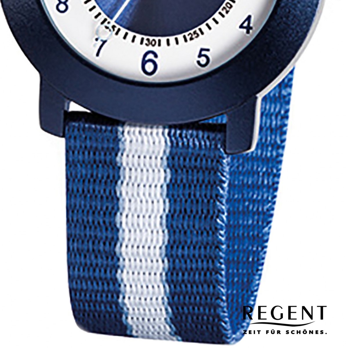 Regent URF726 Aluminium weiß blau, Quarz Textil Kinder-Armbanduhr Jungen Uhr