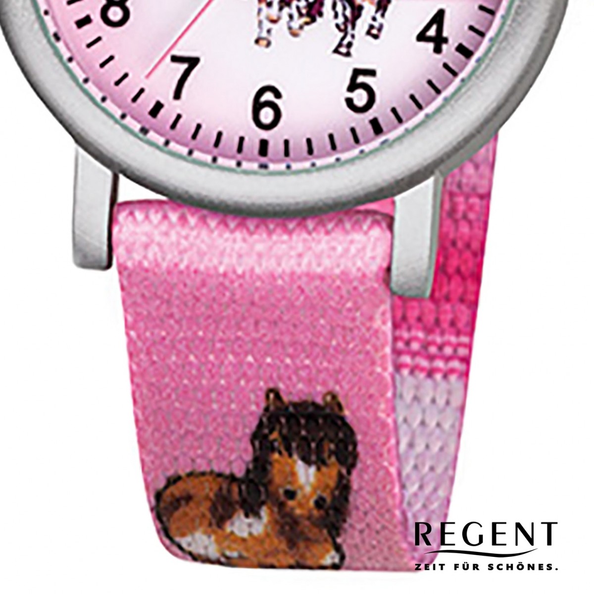 Kinder-Armbanduhr URF729 Uhr Mädchen Regent Textil Pferde Aluminium Quarz rosa