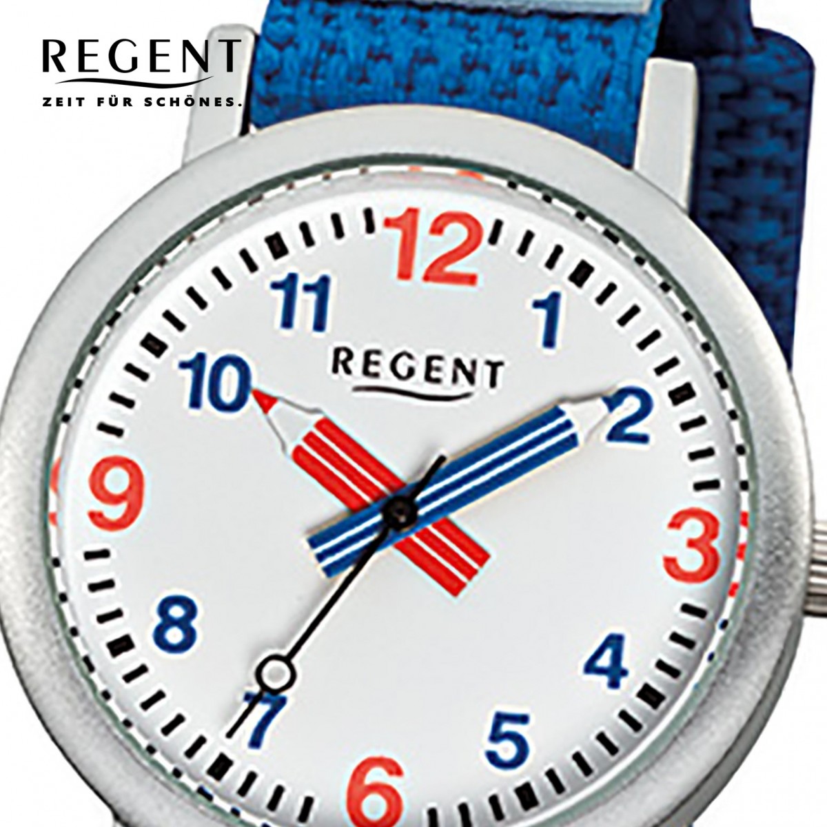 Kinder Jungen Armbanduhr Aluminium Regent URF731 Quarz blau Uhr Textil Stifte