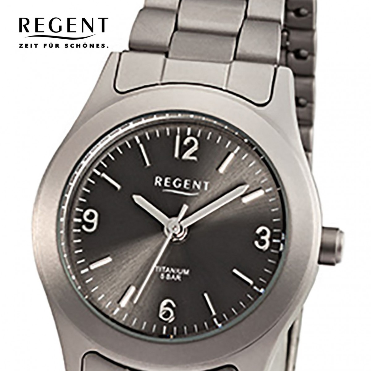 grau Damenuhr Regent Quarz-Uhr URF856 - Damen-Armbanduhr schwarz Titan