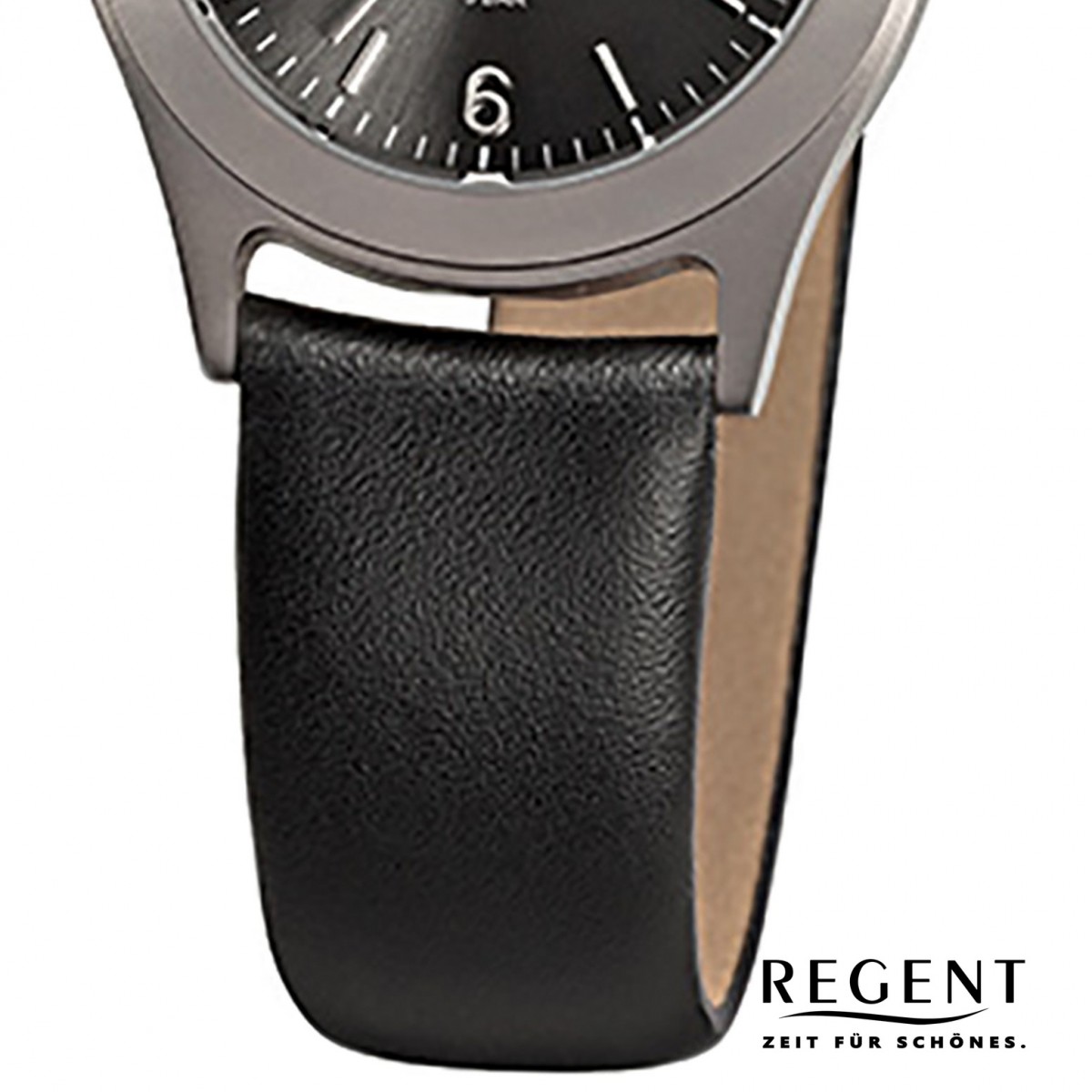 Regent Titan schwarz Quarzwerk Titan-Uhr Damen-Armbanduhr URF872 Leder