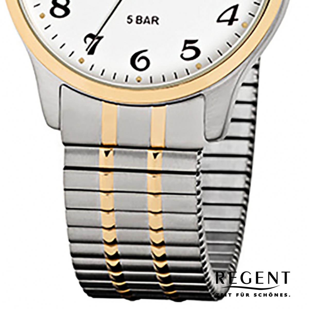 Regent Herren-Armbanduhr F-877 Quarz-Uhr silber gold Stahl-Armband URF877