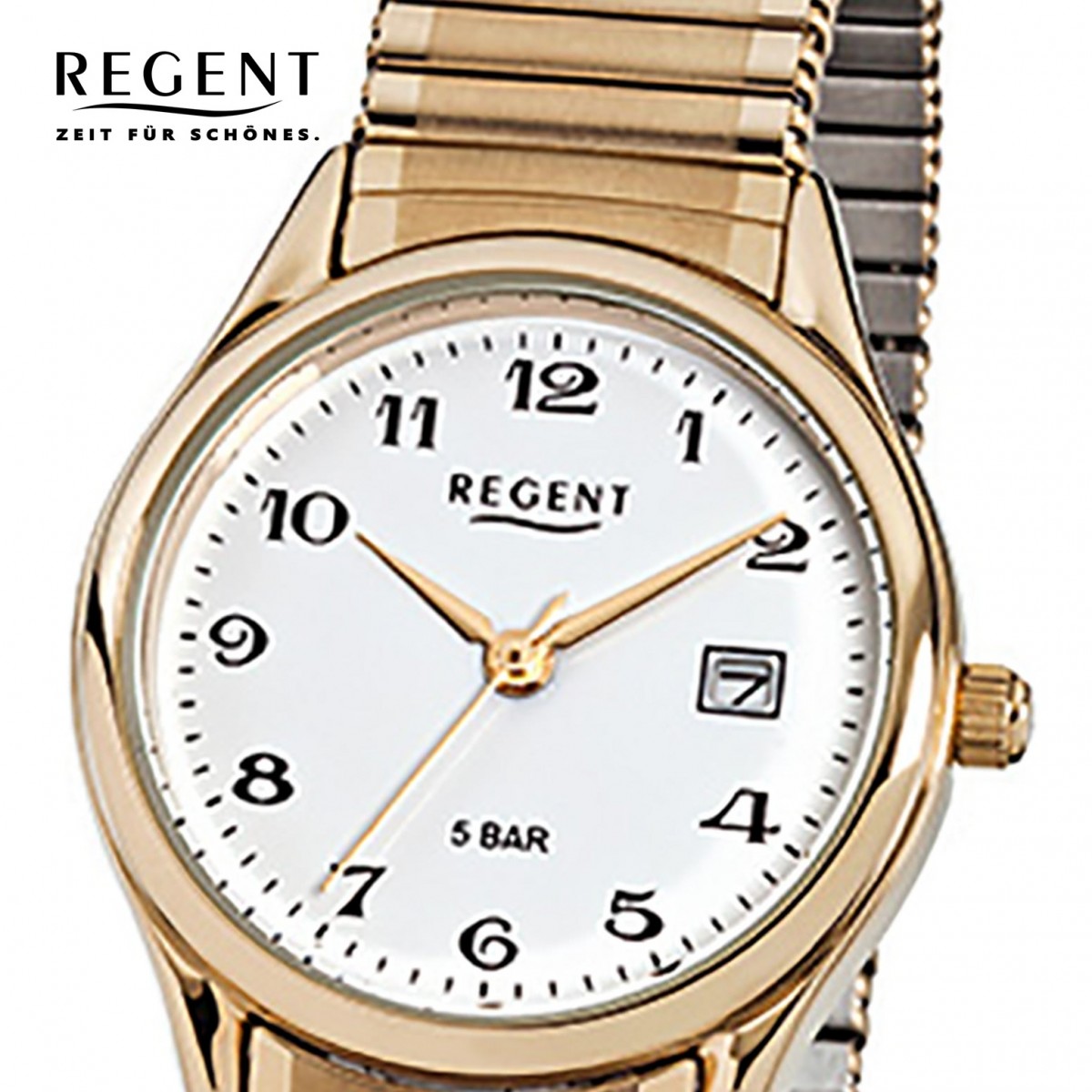 URF894 Stahl-Armband Damen, Quarz-Uhr Herren-Armbanduhr F-894 gold Regent