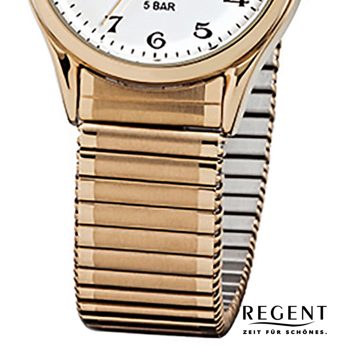 Regent Damen, Herren-Armbanduhr Stahl-Armband Quarz-Uhr URF894 gold F-894