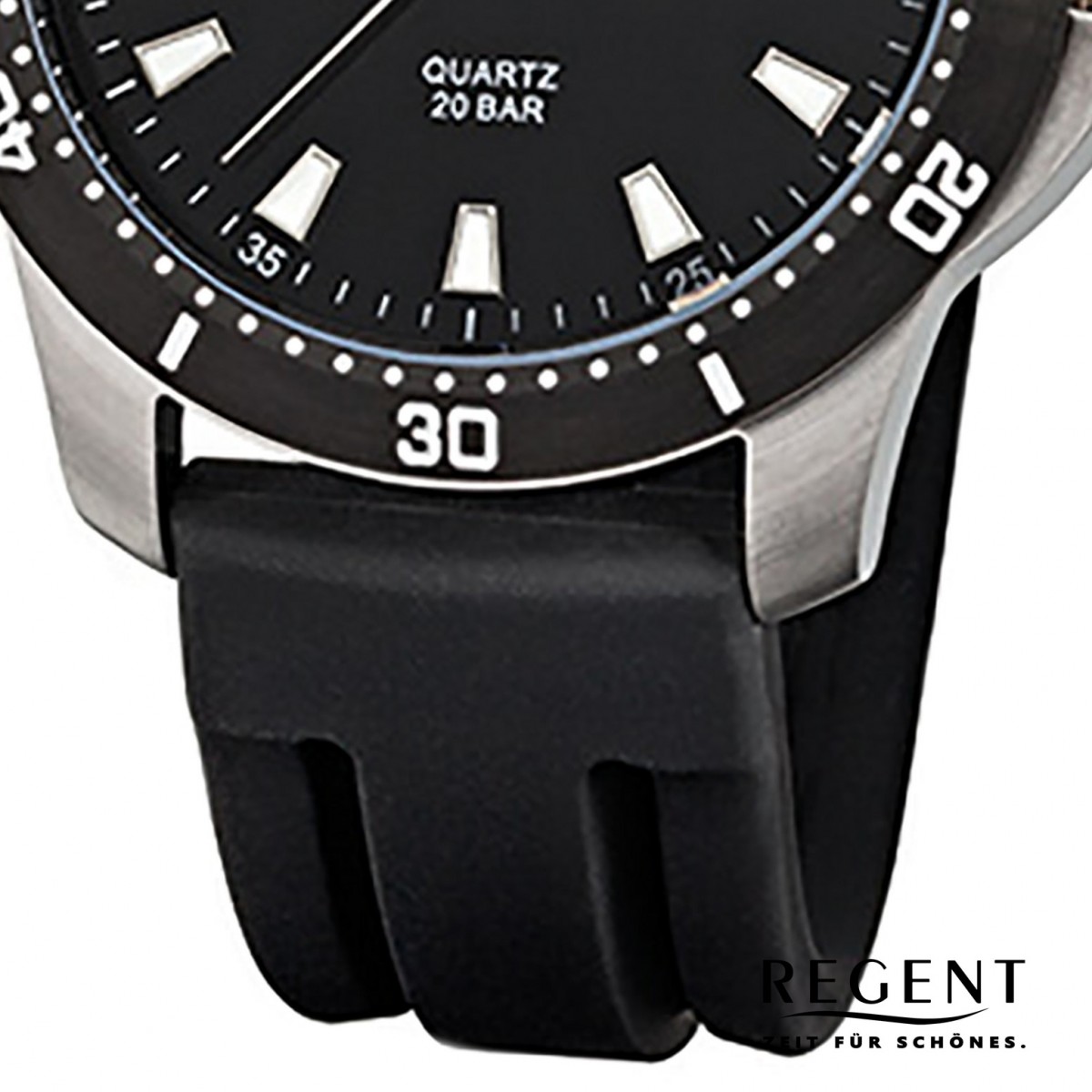 Regent Herren-Armbanduhr Kunststoff Quarz Mineralglas URF911 schwarz