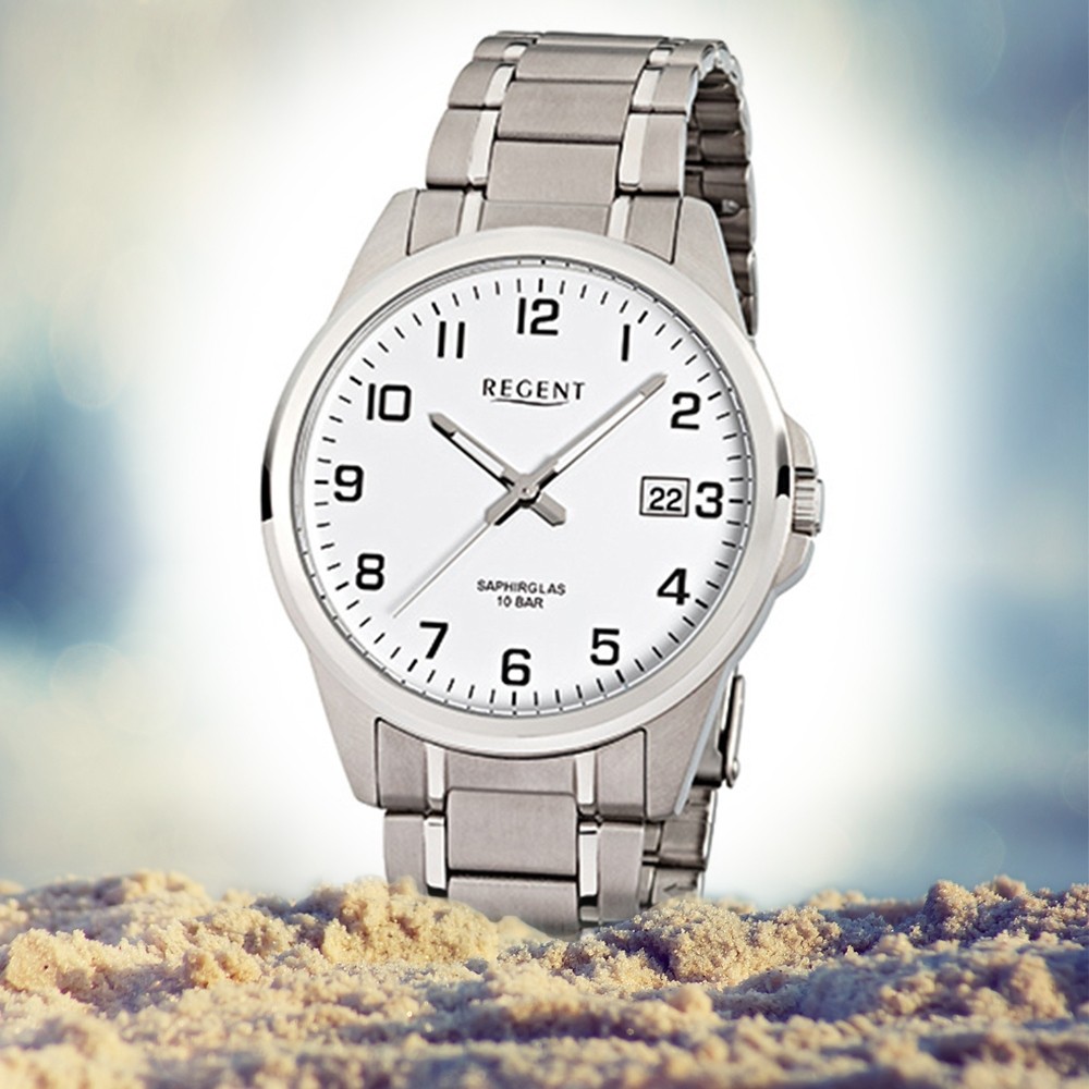 URF925 Herren-Armbanduhr silber Regent Quarz-Uhr Titan-Armband F-925