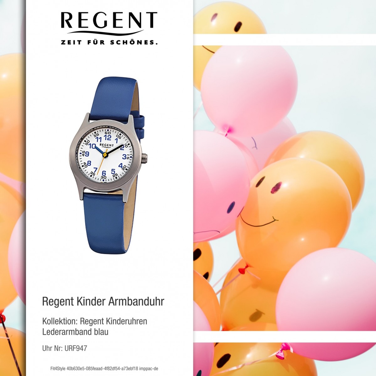 Regent Kinder-Armbanduhr - Kinderuhren URF947 Quarz Leder - blau