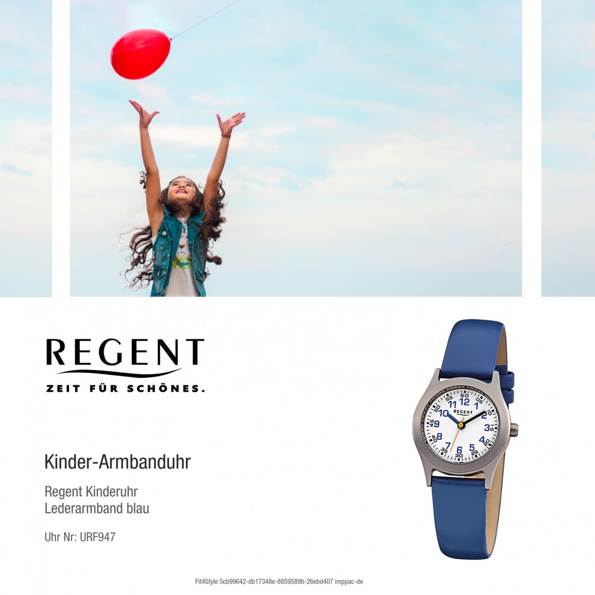 URF947 Quarz Kinder-Armbanduhr Regent Leder Kinderuhren - - blau