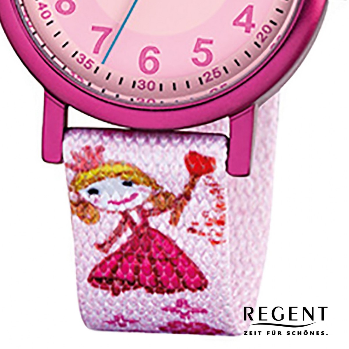 Regent Kinder-Armbanduhr Mineralglas Prinzessin URF949 Quarz rosa Textil