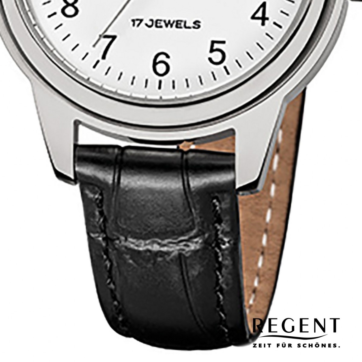 mechanisches URF1393 URF957 Regent Uhrwerk Uhr Damen-Armbanduhr Leder schwarz Handaufzug
