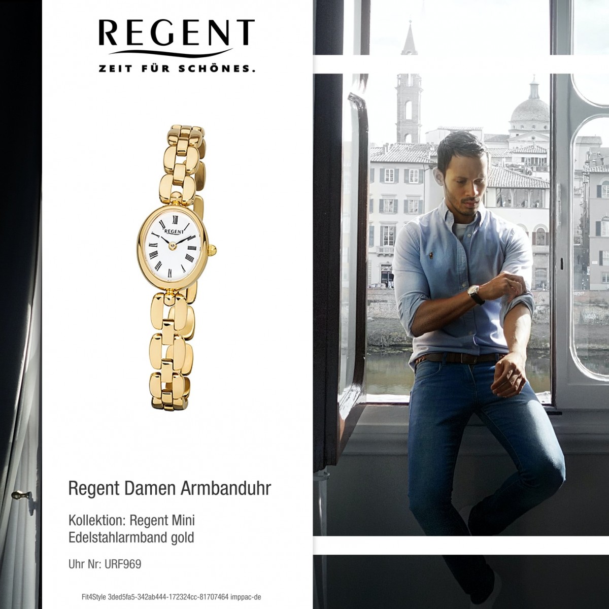 Regent Damen-Armbanduhr F-1407 Mini Quarz-Uhr URF969 Stahl-Armband gold