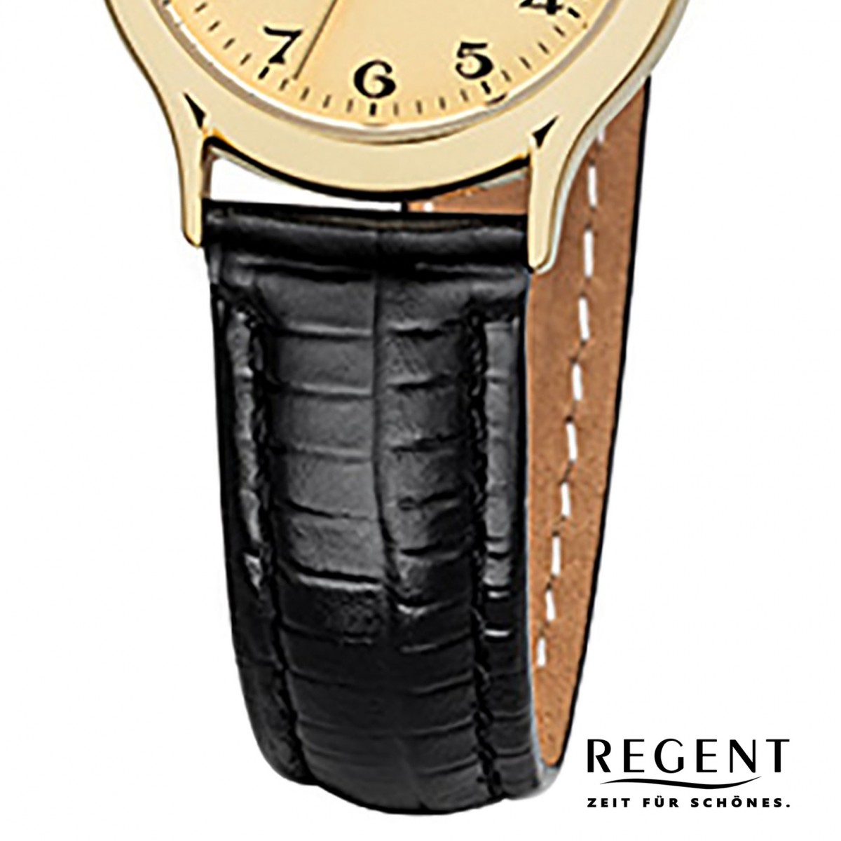 Damen-Armbanduhr schwarz Quarz-Uhr F-970 URF970 Mini Regent Leder-Armband