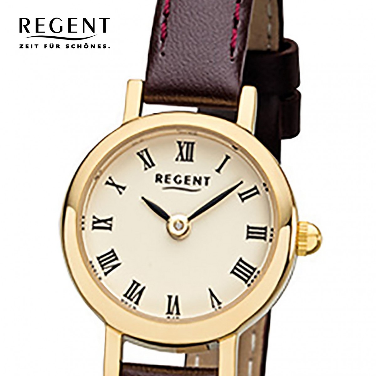 braun Damen-Armbanduhr F-978 Mini Quarz-Uhr Regent URF978 Leder-Armband