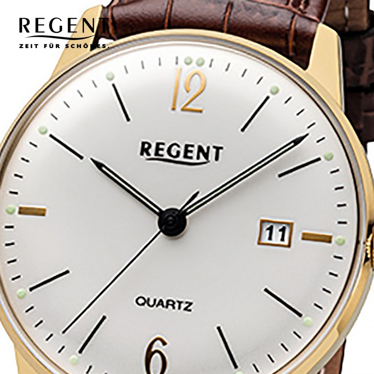 Regent URF987 Herren-Armbanduhr Retro F-987 Leder-Armband Quarz-Uhr braun
