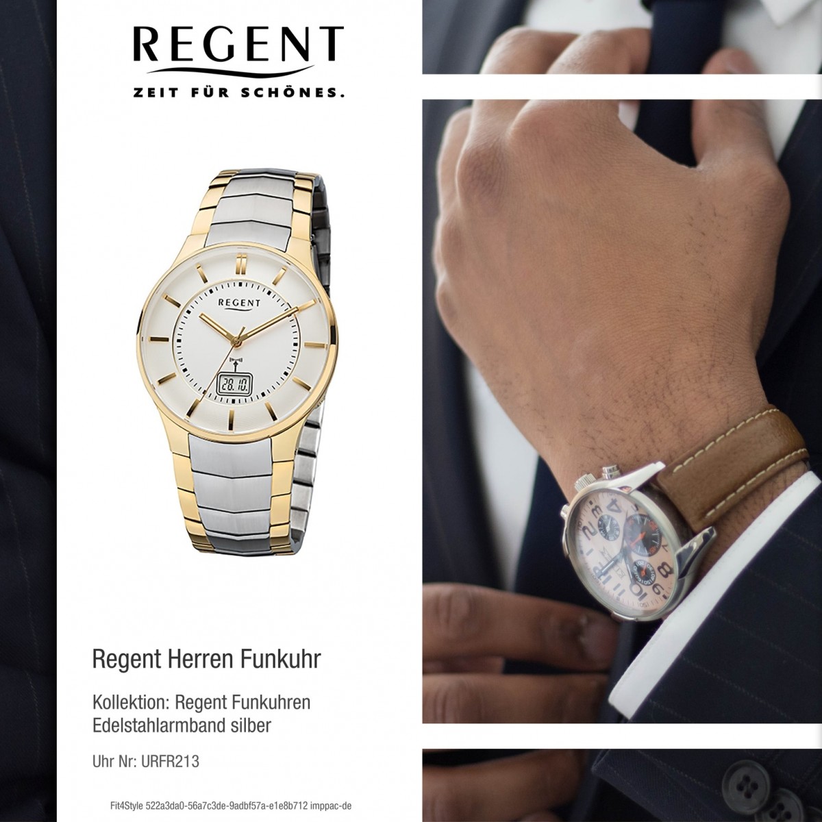 URFR213 gold Regent 32-FR-213 Herren-Armbanduhr Edelstahl-Armband silber Funkuhr