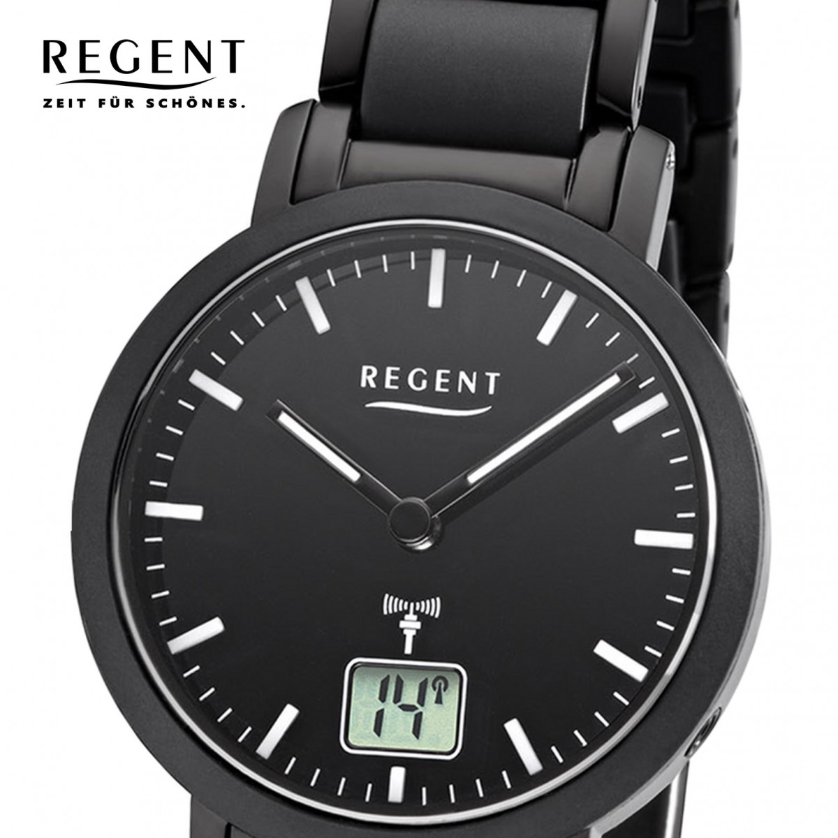 Funk-Uhr Metall schwarz Regent Damen Analog-Digital Armbanduhr URFR266 FR-266
