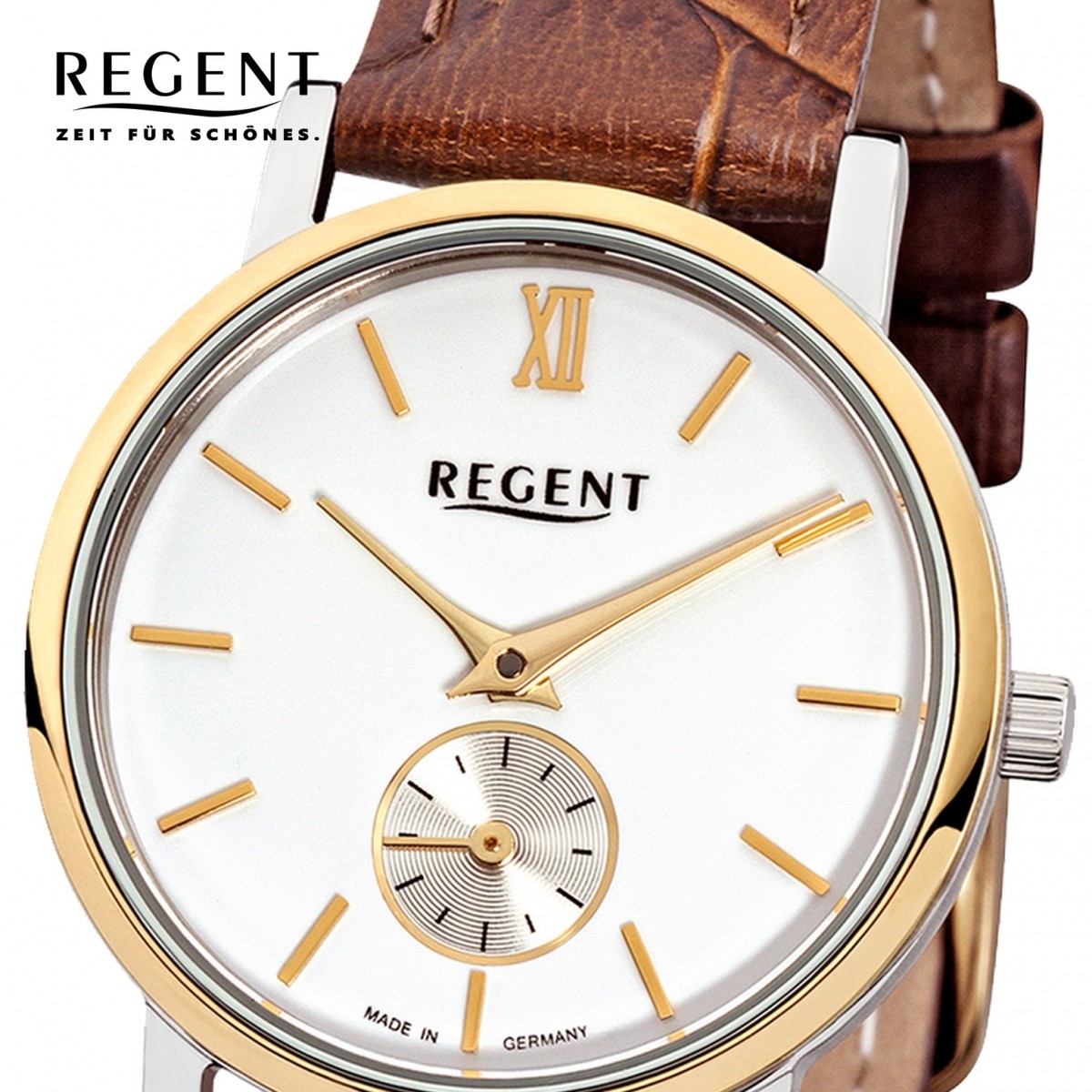 Regent Damen-Armbanduhr Quarz-Uhr Leder-Armband braun Uhr URGM1450