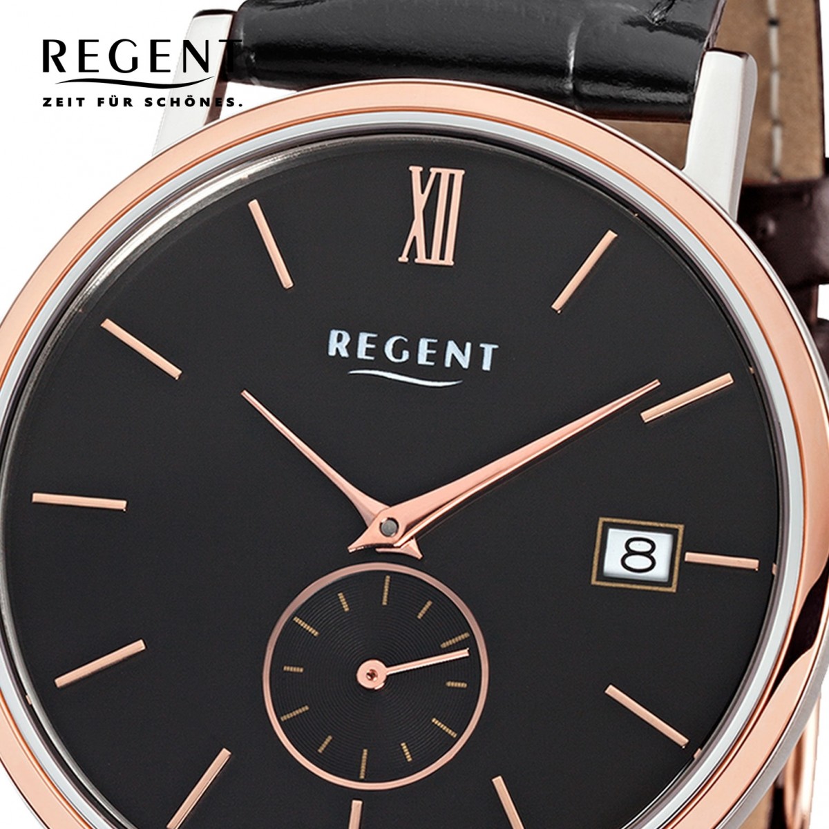 Regent Herren-Armbanduhr Quarz-Uhr Leder-Armband URGM1453 Uhr schwarz