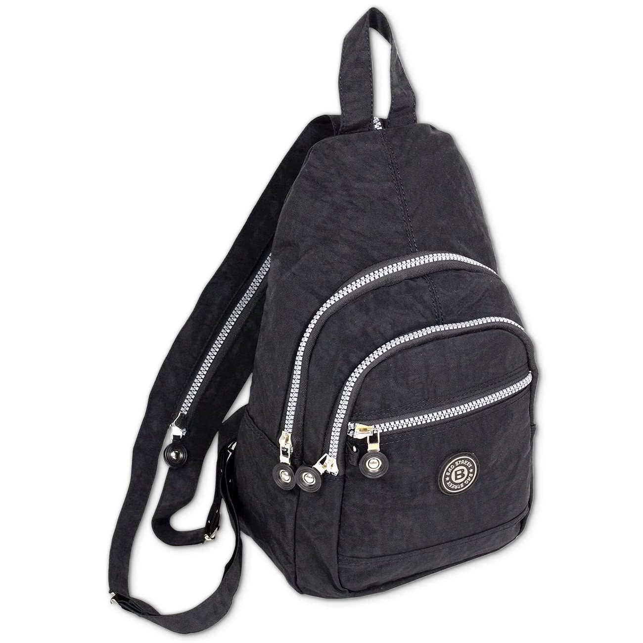 Bag Street Rucksack Crinkle Nylon schwarz trendiger Damen Cityrucksack ORJ200S