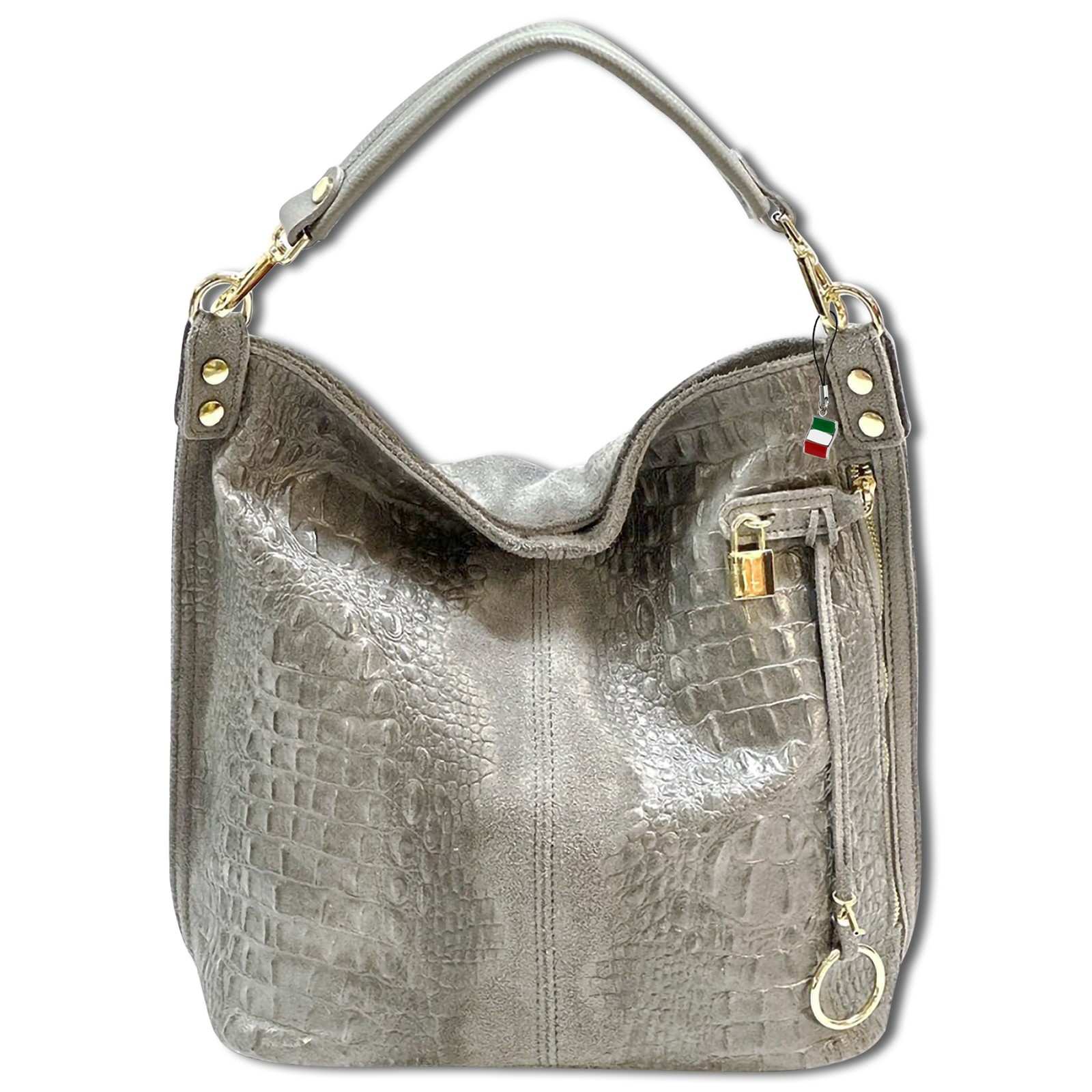 Florence Beuteltasche Echtleder grau geprägt Damen Hobo Bag Tasche OTF162K