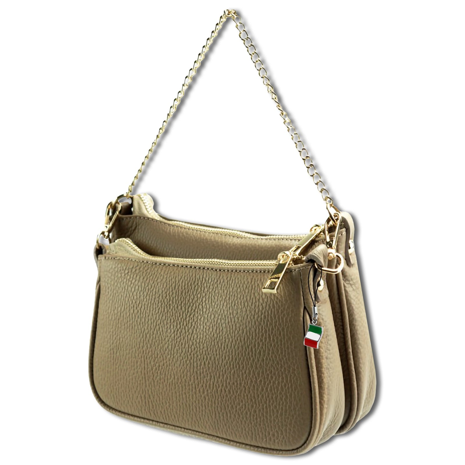 Florence Doppel Umhängetasche Damen Tasche Echtleder taupe OTF826C