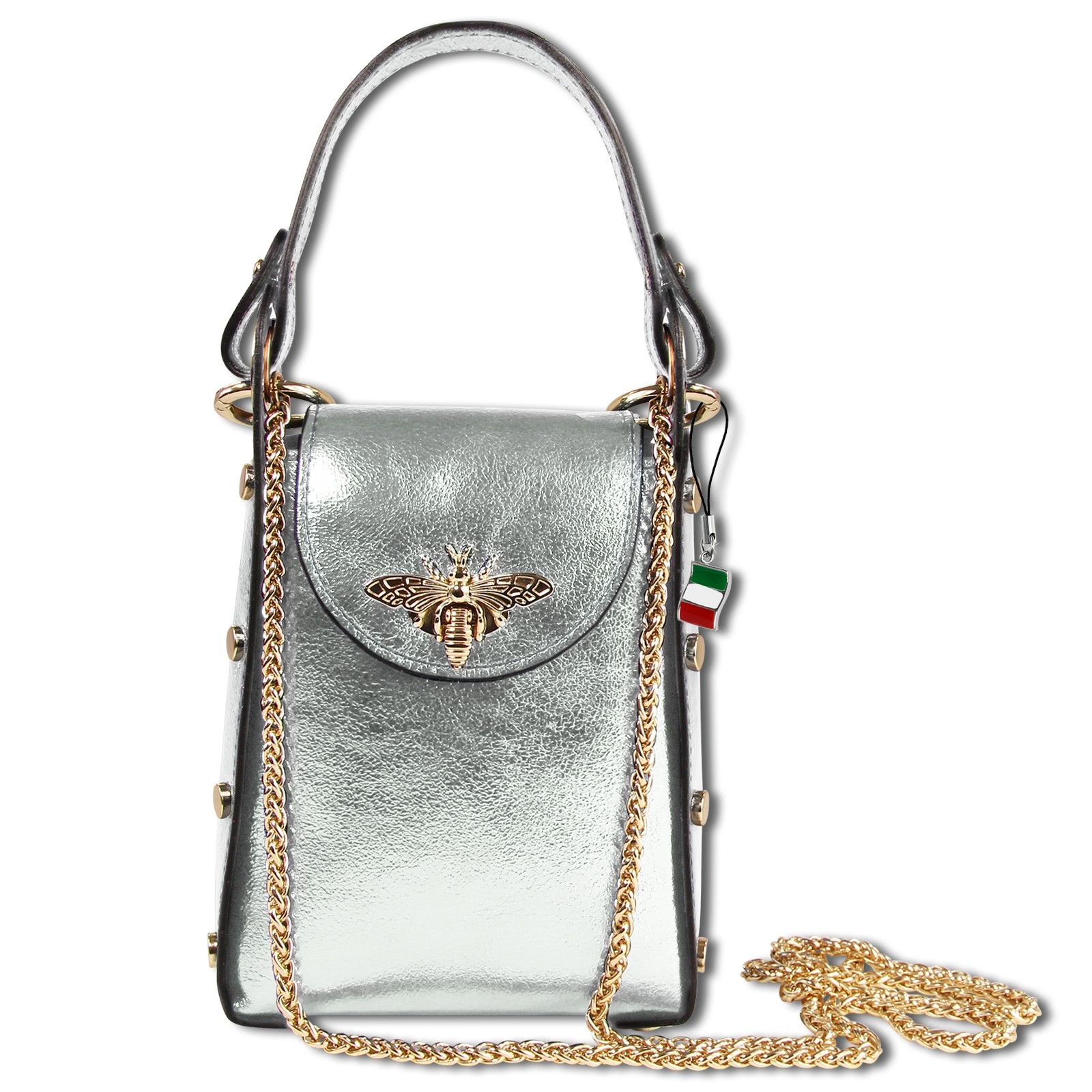 Florence Umhängetasche Biene Damen Handtasche Echtleder silber metallic OTM802J