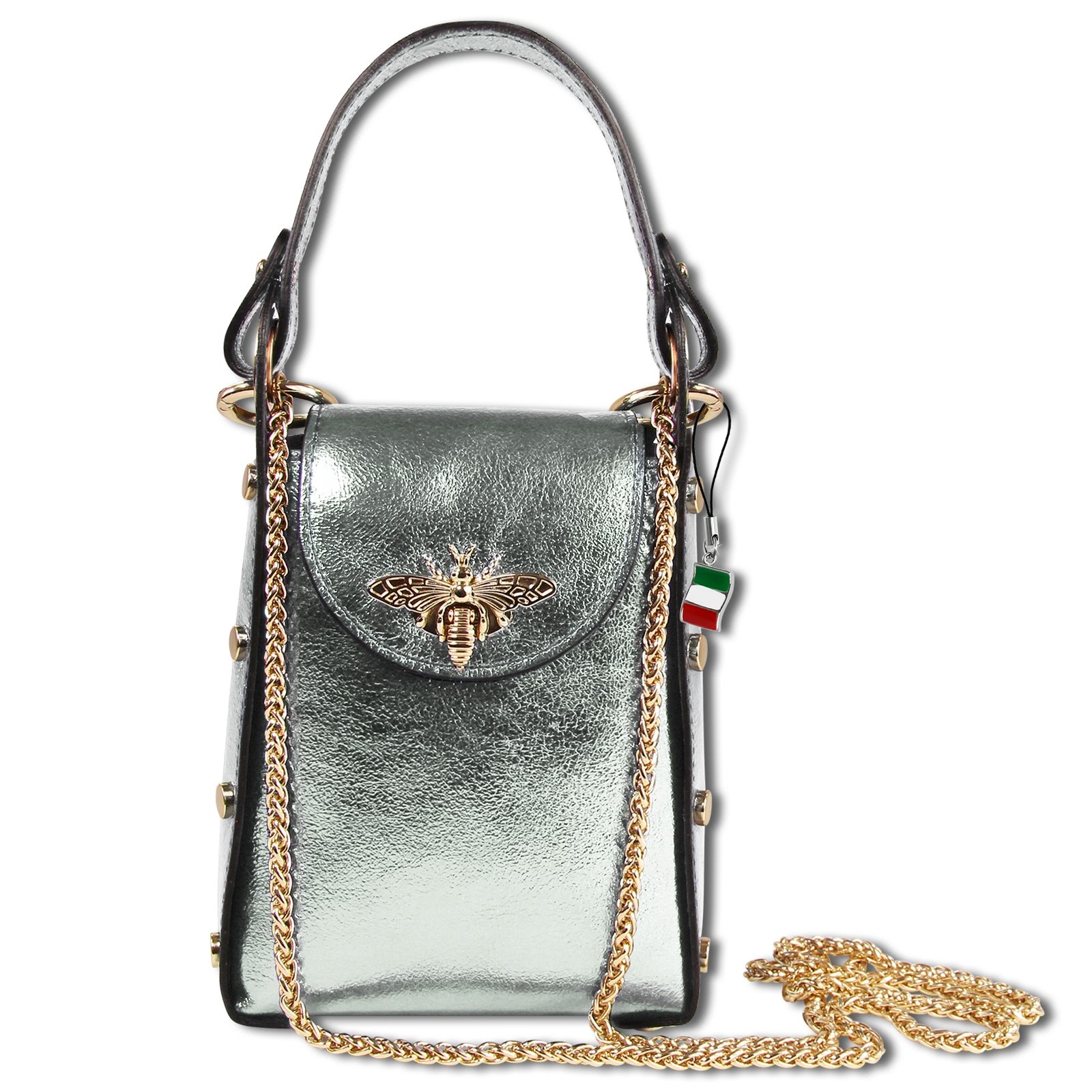 Florence Umhängetasche Biene Damen Tasche Echtleder silbergrau metallic OTM802K