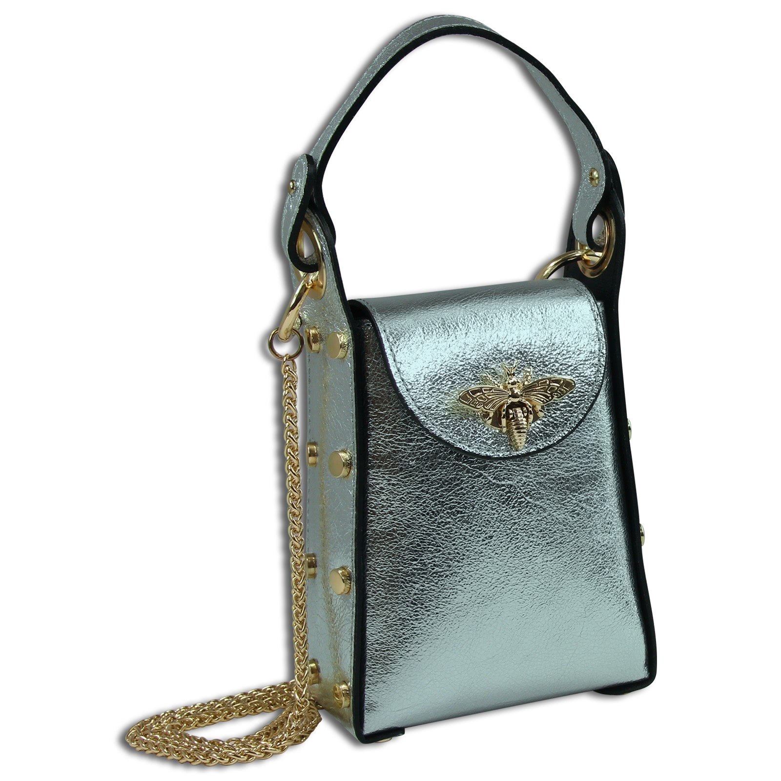 Toscanto Damen Umhängetasche Leder Tasche silbergrau metallic OTTM802UK