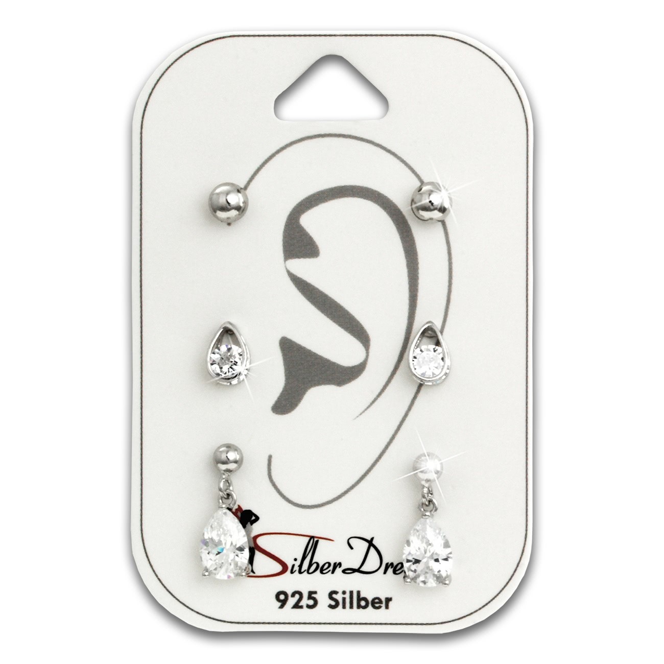 SilberDream Ohrstecker 3er Set Ohrringe Kugel 925er Tropfen, Silber SDS614WJ