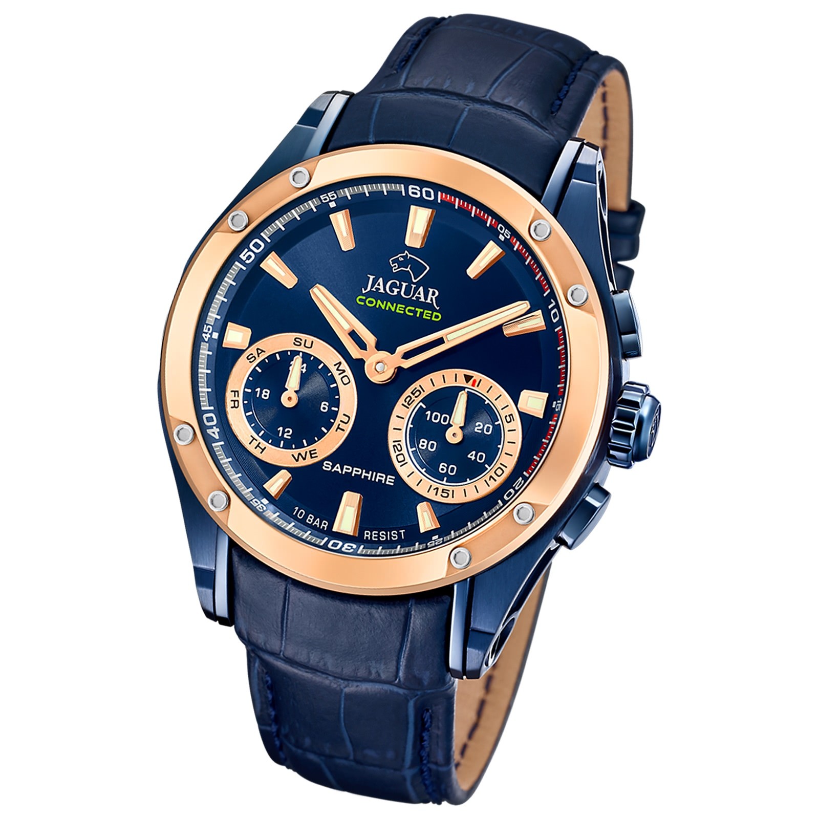 Jaguar Herrenuhr Leder blau Jaguar Connected Armbanduhr UJ960/1