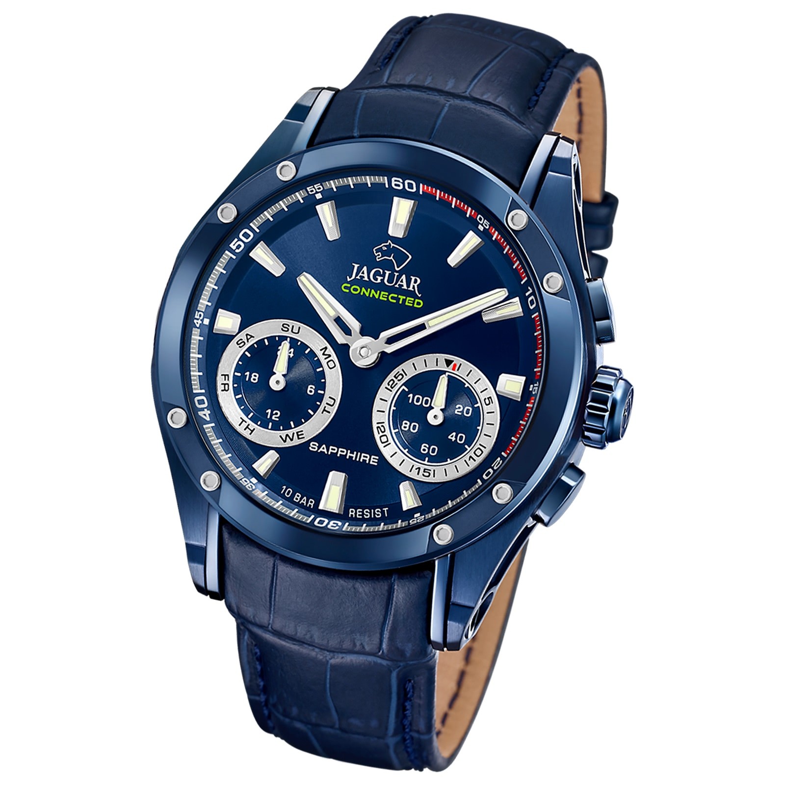 Jaguar Herrenuhr Leder blau Jaguar Connected Armbanduhr UJ961/1